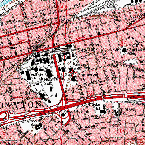 Topographic Map of Stivers School for the Arts, OH