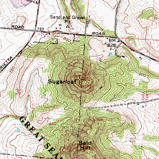 Topographic Map of Sugarloaf, OH