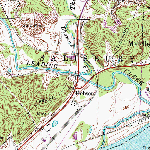 Topographic Map of Thomas Fork, OH