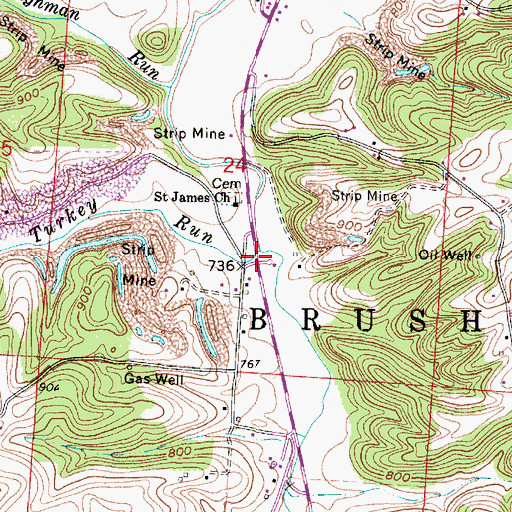 Topographic Map of Turkey Run, OH