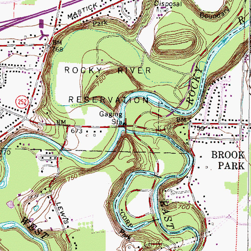 Topographic Map of West Branch Rocky River, OH