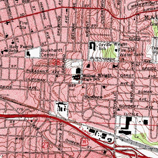 Topographic Map of Wilbur Wright High School, OH