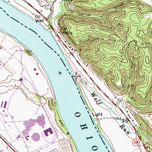 Topographic Map of Wolf Run, OH