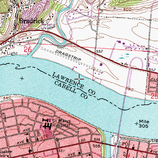 Topographic Map of Guyandot Shoals, OH