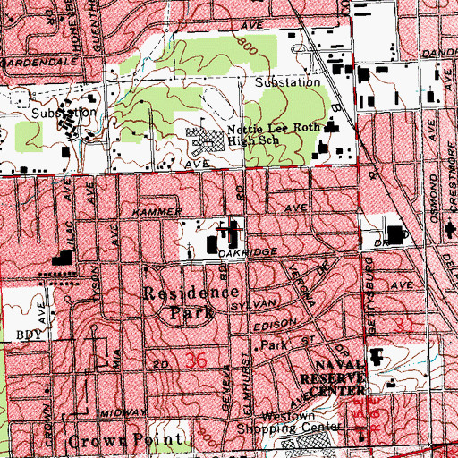 Topographic Map of Residence Park Elementary School (historical), OH