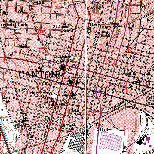 Topographic Map of First Methodist Church, OH
