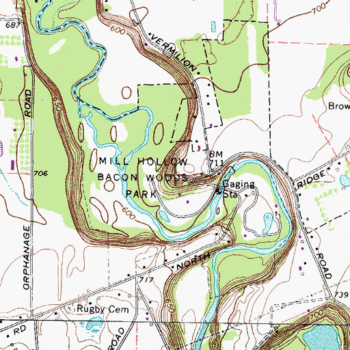 Topographic Map of Mill Hollow Bacon Woods Park, OH