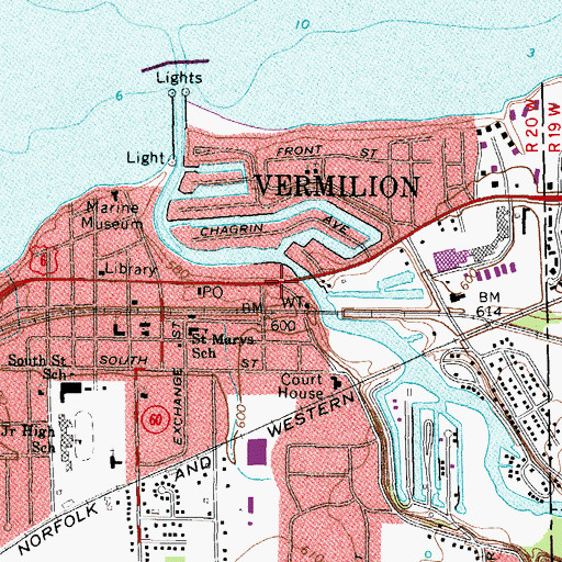 Topographic Map of Vermilion Boat Club, OH