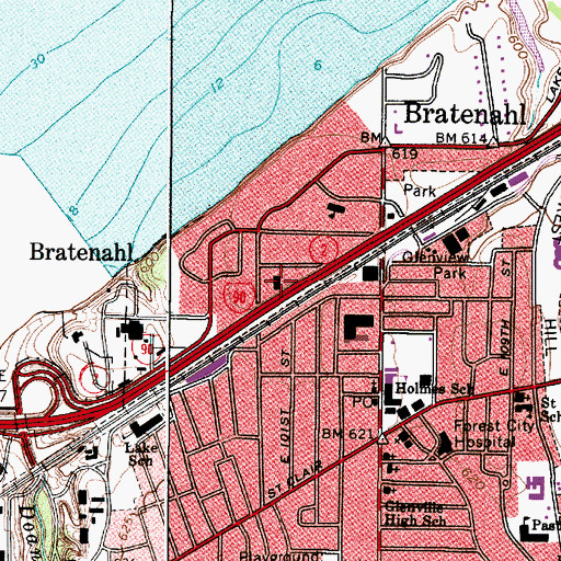 Topographic Map of Bratenah Building, OH