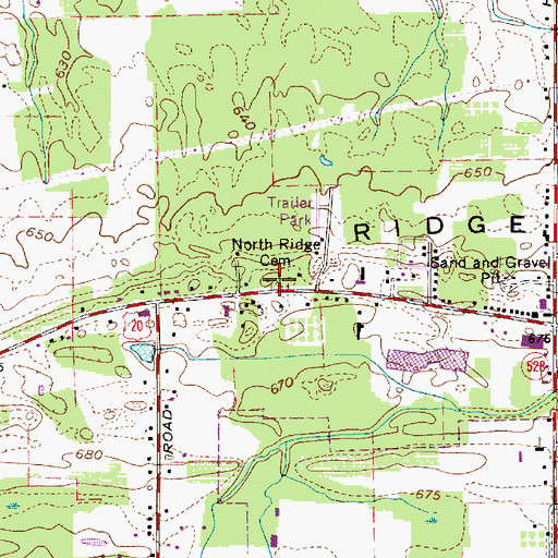 Topographic Map of North Ridge Cemetery, OH