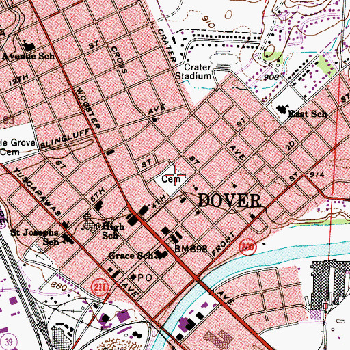 Topographic Map of Fourth Street Cemetery, OH
