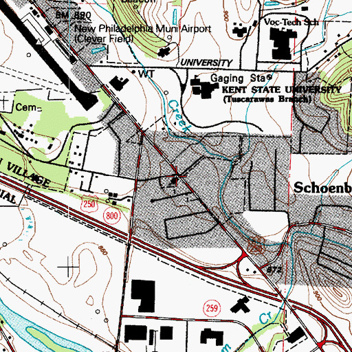 Topographic Map of Schoenbrunn Moravian Church, OH