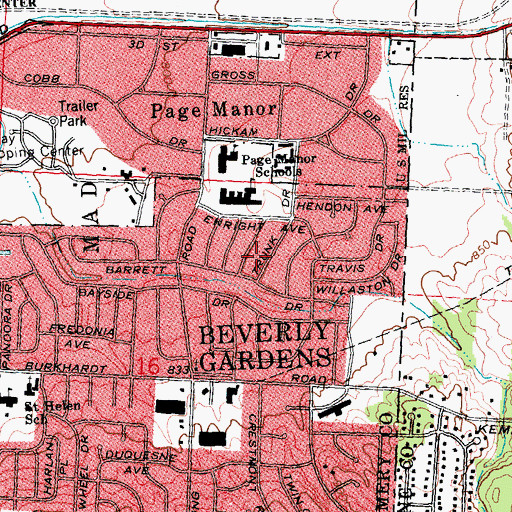 Topographic Map of Beverly Gardens, OH