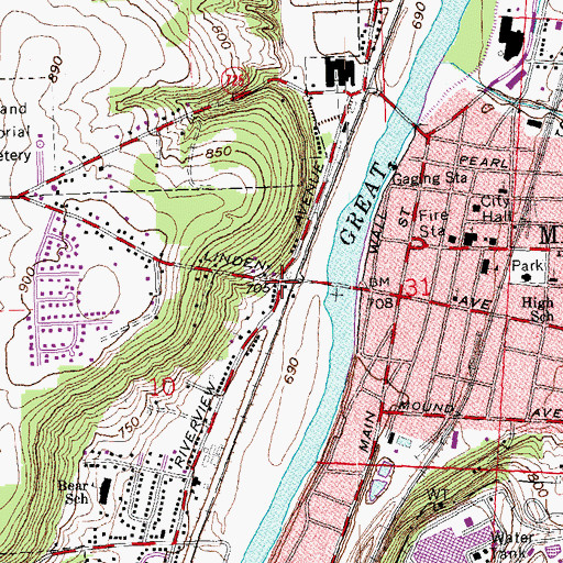 Topographic Map of Bridgeport, OH