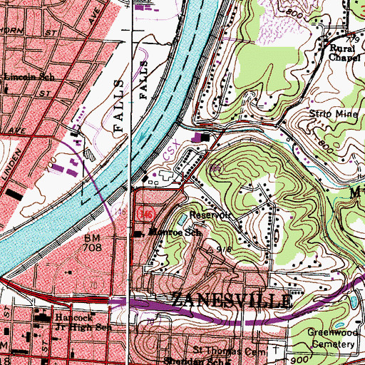 Topographic Map of Mill Run, OH