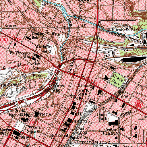 Topographic Map of Cascade (historical), OH