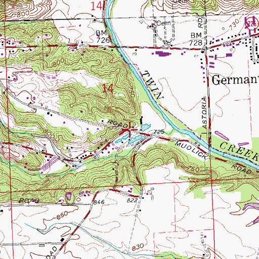 Topographic Map of Mudlick, OH