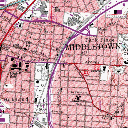 Topographic Map of First Christian Church, OH