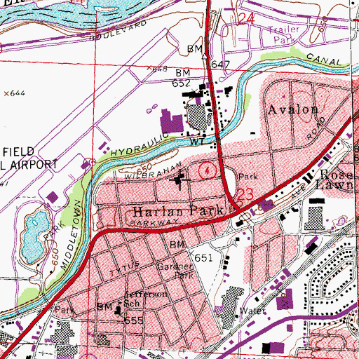 Topographic Map of Harlan Park First Church of God, OH