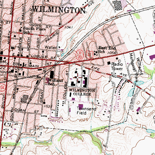 Topographic Map of Wilmington College, OH