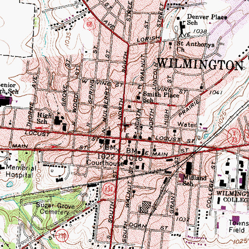 Topographic Map of Wilmington Presbyterian Church, OH