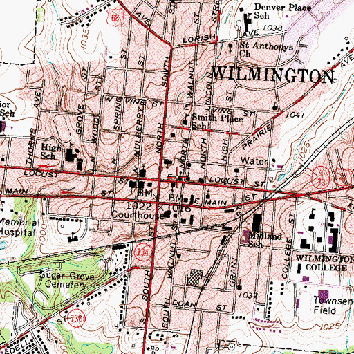 Topographic Map of Wilmington United Methodist Church, OH
