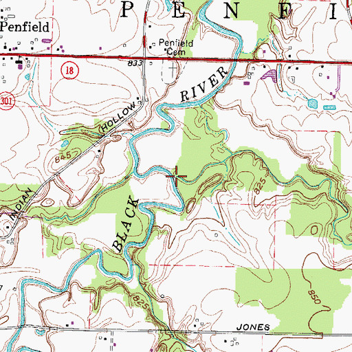 Topographic Map of Center Creek, OH