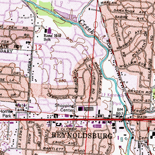 Topographic Map of Briarcliff, OH