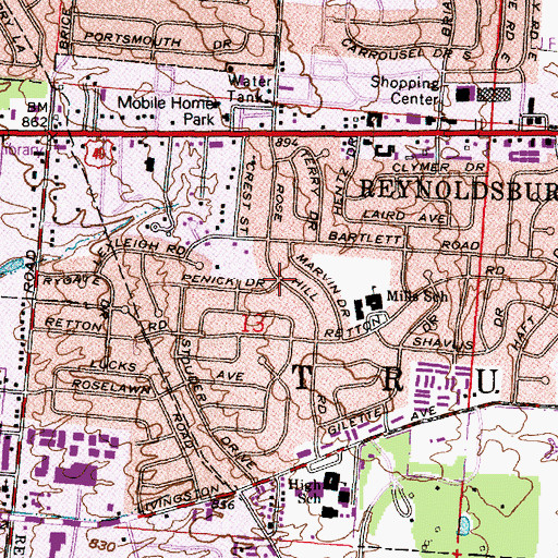 Topographic Map of Rose Hill Heights, OH