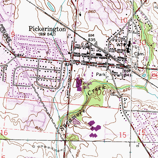 Topographic Map of Pickerington Ridgeview Junior High School, OH
