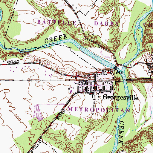 Topographic Map of Georgesville Church of Christ in Christian Union, OH
