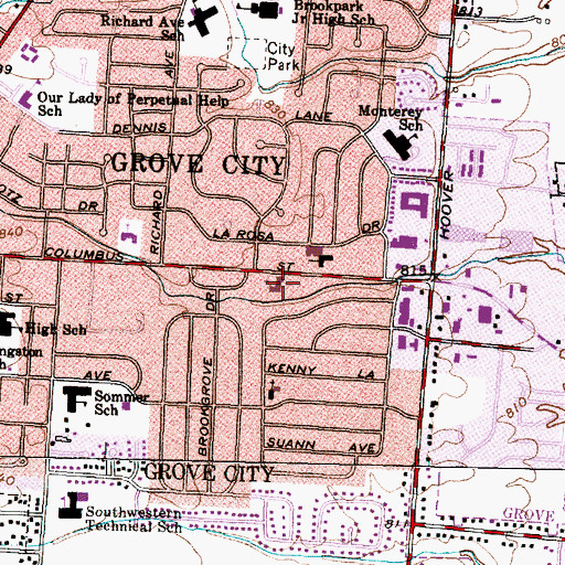 Topographic Map of Grove City Church of Christ, OH