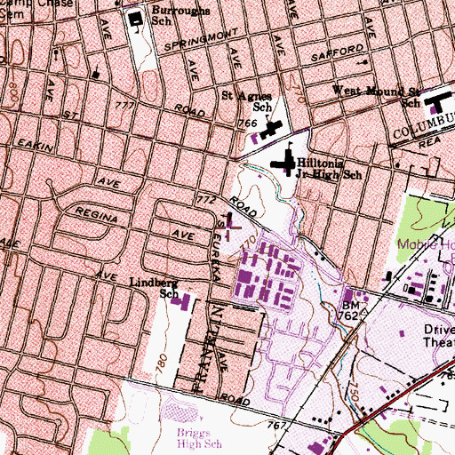 Topographic Map of Memorial Baptist Church, OH