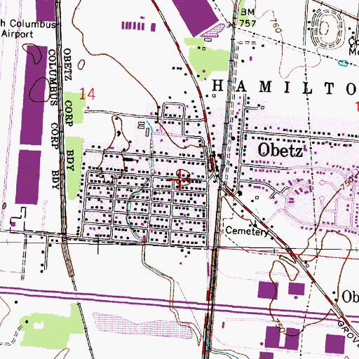 Topographic Map of Obetz United Methodist Church, OH