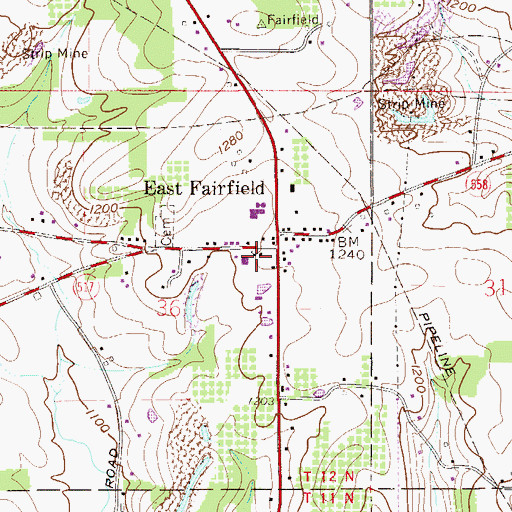 Topographic Map of East Fairfield United Methodist Church, OH