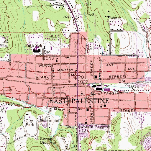 Topographic Map of East Palestine Memorial Public Library, OH
