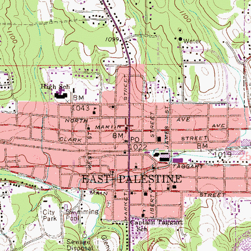 Topographic Map of First Church of Christ of East Palestine, OH