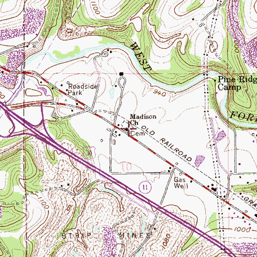 Topographic Map of Madison Presbyterian Church, OH