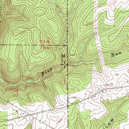 Topographic Map of East Branch Pine Run, OH