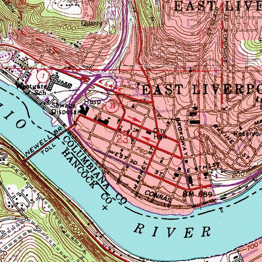 Topographic Map of First Baptist Church of East Liverpool, OH