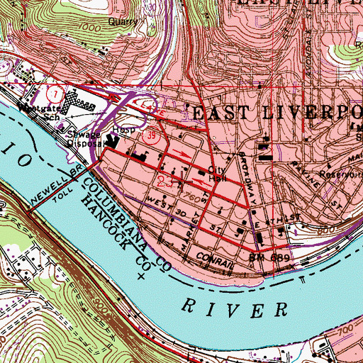 Topographic Map of First United Methodist Church of East Liverpool, OH
