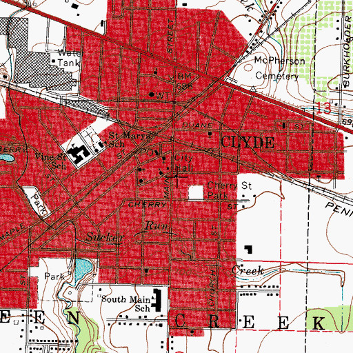 Topographic Map of Clyde Christian Church, OH