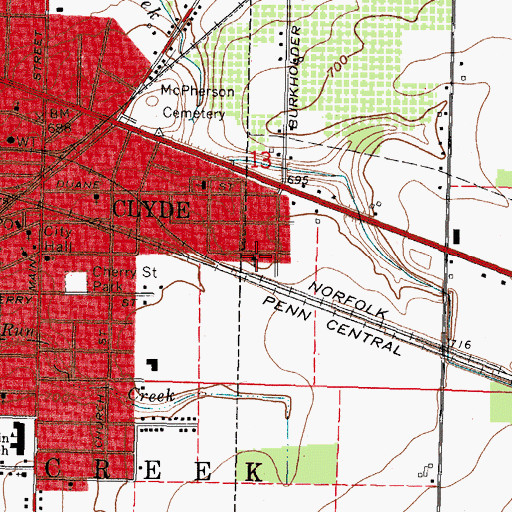 Topographic Map of First Baptist Church of Clyde, OH
