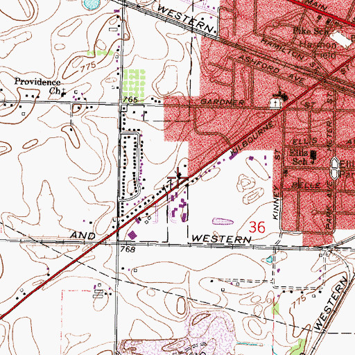 Topographic Map of Bellevue Assembly of God Church, OH