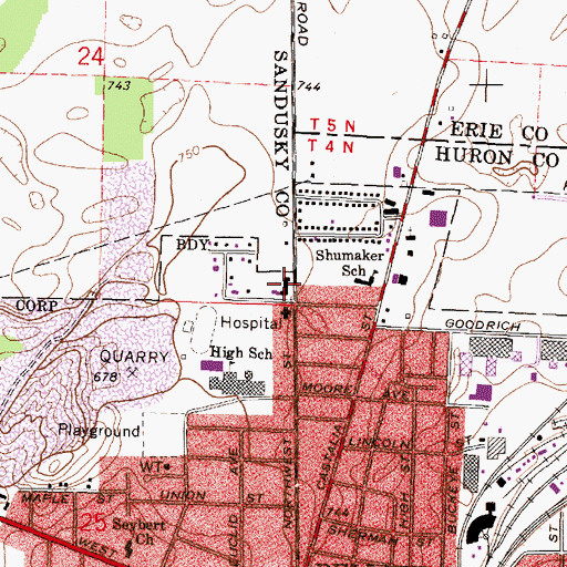 Topographic Map of First United Methodist Church, OH