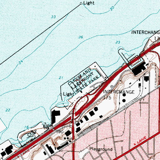 Topographic Map of Cleveland Lakefront State Park, OH