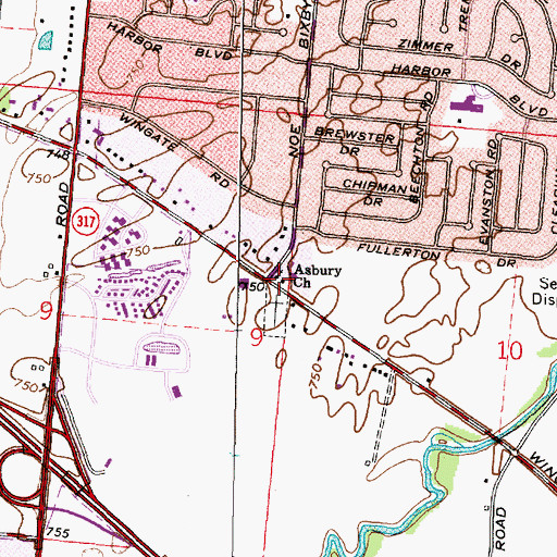 Topographic Map of Asbury United Methodist Church, OH