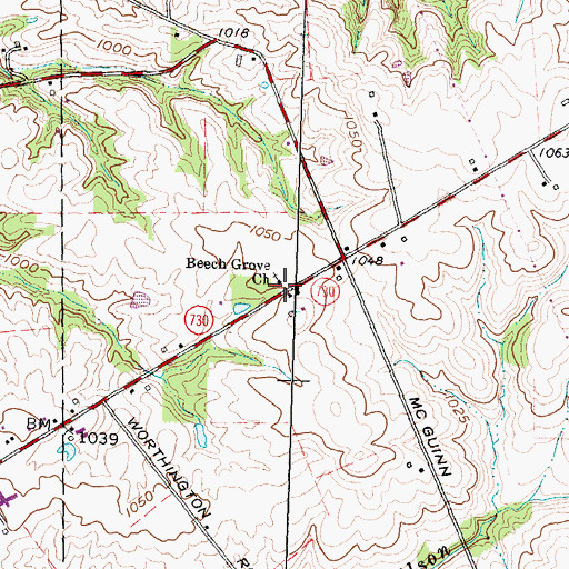 Topographic Map of Beech Grove Church, OH