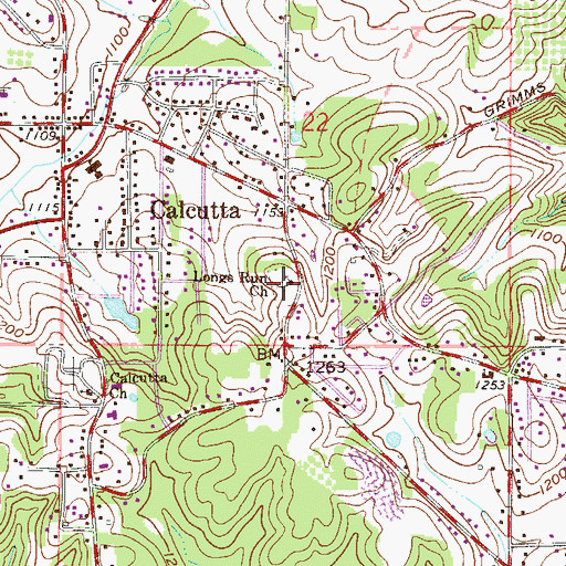 Topographic Map of Longs Run Church, OH