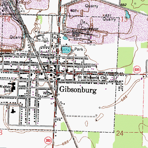 Topographic Map of Saint Michaels Church, OH